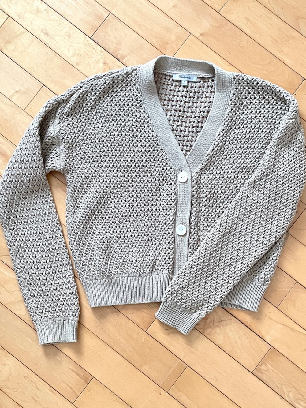 Light Beige Crochet Knit V-Neck Cardigan Sweater - Women